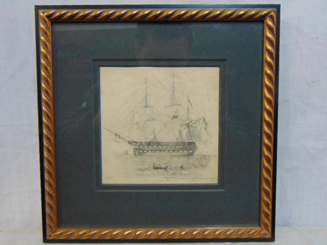 Pencil drawing whaling ship, 1848, W.F. Furiarton (??), (1 of 5)