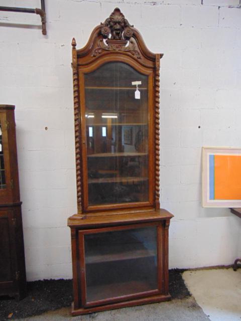 Oak corner cabinet, spiral columns, 2 part cabinet, (1 of 4)
