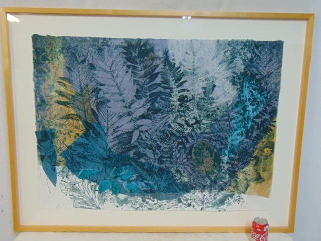 Watercolor, ferns, leaves, by Margie Hughto, 1991, 29": Watercolor, ferns, leaves, by Margie Hughto, 1991, 29" by 40.75". note, this item came from the Pepsico Headquarters in Purchase, New York, now closed down.