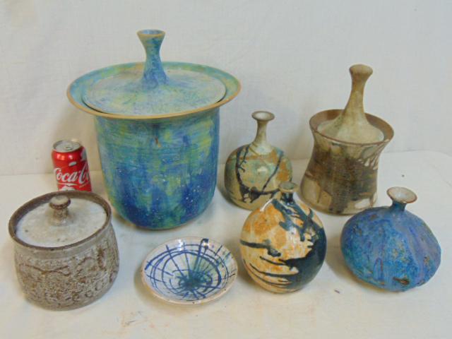 7 pieces Estelle Halper art pottery, various glazes (1 of 8)