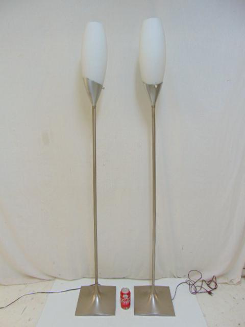 Pair Laurel metal floor lamps with milk glass shades, (1 of 5)
