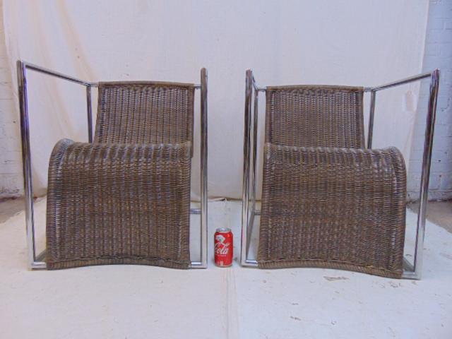 Pair Chrome style arm chairs, curved woven seat & (1 of 5)