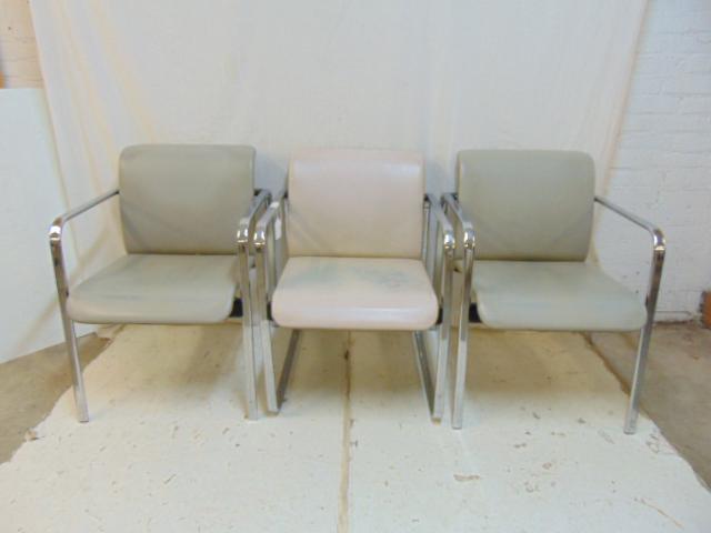 3 Herman Miller arm chairs, steel & vinyl, fabric back, (1 of 7)