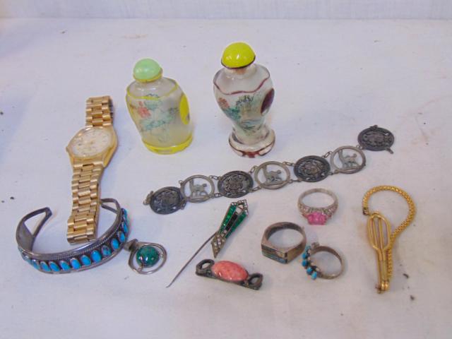 Snuff bottles & jewelry lot, 2 glass Asian snuff (1 of 6)