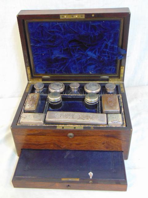 Sampson Mordan & Co. Rosewood vanity box, brass inlaid (1 of 8)