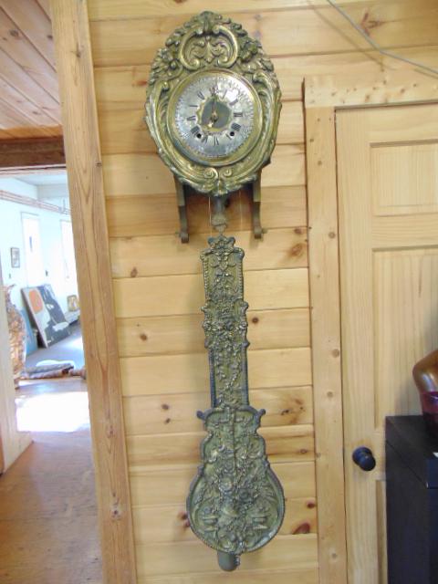 Brass wall clock, large brass pendulum, floral (1 of 9)
