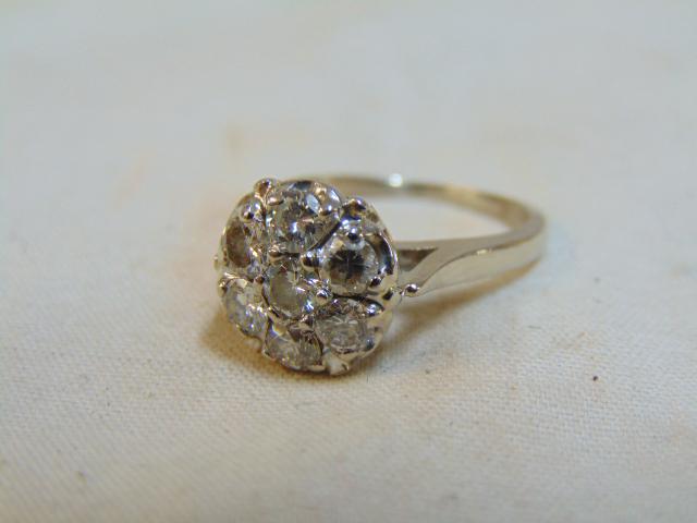 Jewelry. 14k white gold diamond cluster ring approx 1 (1 of 4)