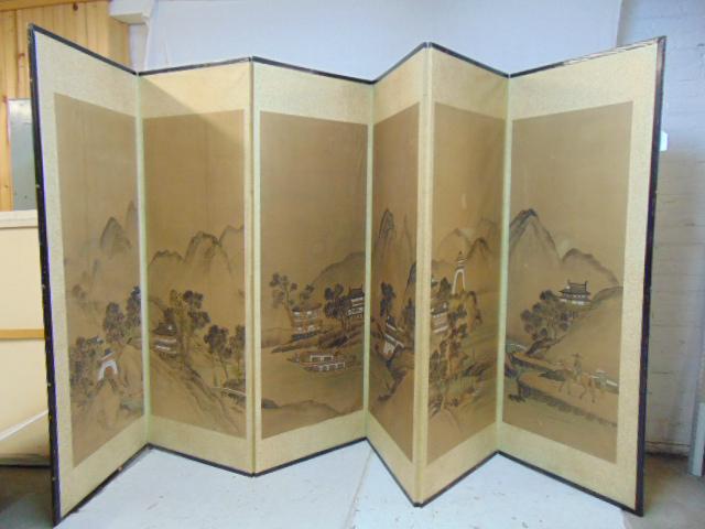 Asian folding screen, 6 panel, appears Chinese, various (1 of 7)