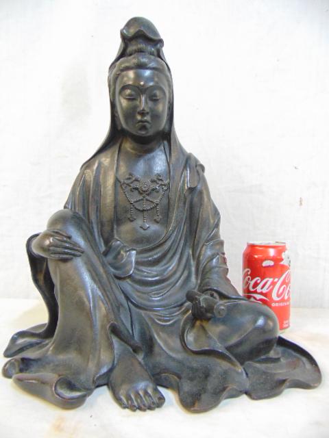 Asian bronze Guanyin figure, signed, Japanese or (1 of 7)