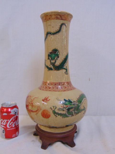 Chinese crackleware vase, dragon decorated, vase is 15" (1 of 7)