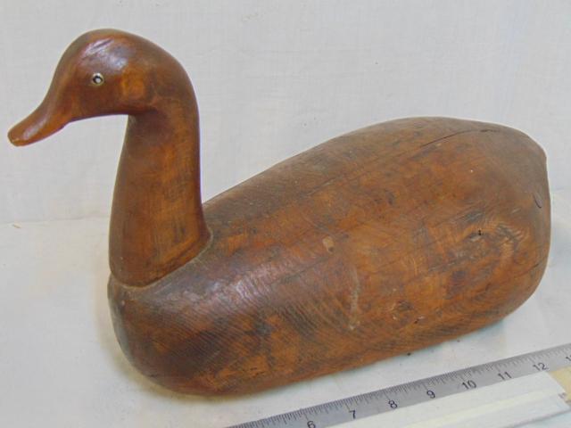 Carved wood bird, decoy, no paint, bird is 15.5" long, (1 of 5)