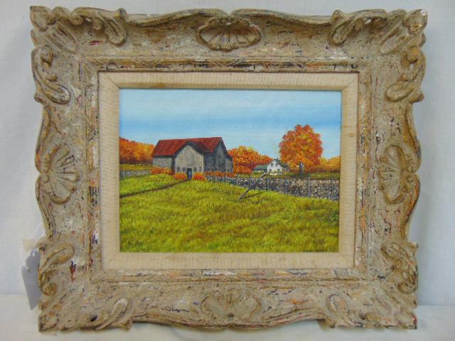 Painting, farm scene, Mildred Burgess, oil on canvas, (1 of 5)