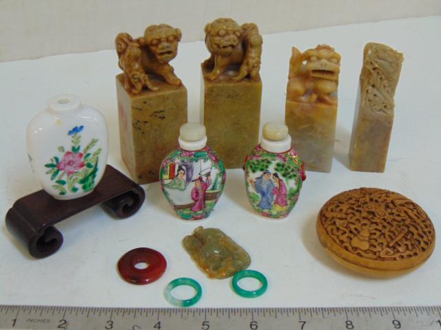 Asian, Chinese lot, Jade, snuff bottles, foo dog seals, (1 of 9)