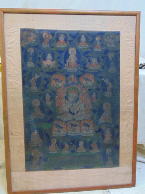 Early Tibetan Thangka, on silk, with decorative silk (1 of 7)
