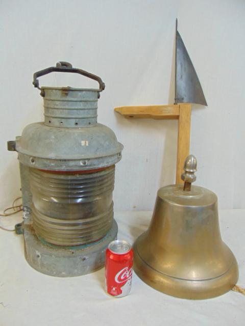 Large copper ships bell & nautical lantern, bell is 9" (1 of 5)