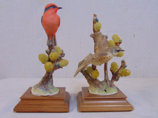 2 Royal Worcester porcelain birds, "Flycatcher with (1 of 6)