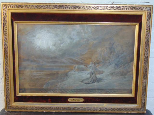 Painting, "The Transfiguration" Gustave Dore, pencil,: Painting, "The Transfiguration" Gustave Dore, pencil, pen, white gouache on paper, possibly an illustration for "English Bible", signed lower left, dated 1861, 21.5" by 35"9 (art only), has small tear