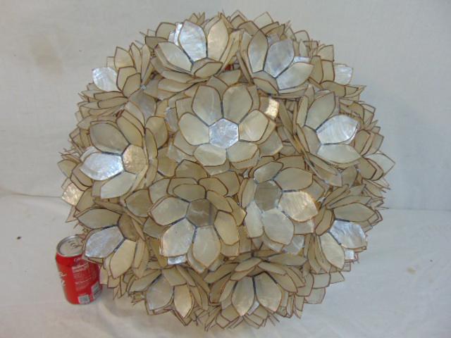 Capiz floral styled hanging fixture, globe shaped: Capiz floral styled hanging fixture, globe shaped hanging fixture with Capiz flower petals, diameter is 19" in diameter. Notice: Please note that our auctions will continue in the online only format, 
