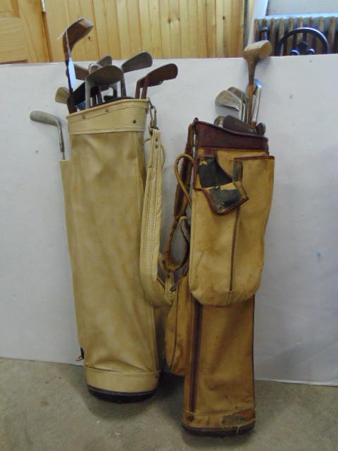 2 bags vintage golf clubs 2 wooden drivers, putters,: 2 bags vintage golf clubs 2 wooden drivers, putters, drivers, etc..