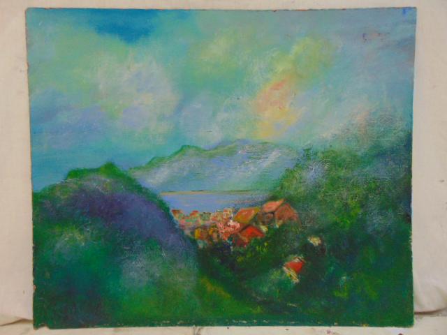 Painting, Misty Hudson at Beacon, Milton Lunin, 28 x: Painting, Misty Hudson at Beacon, Milton Lunin, 28 x 36, oil on masonite, 1957