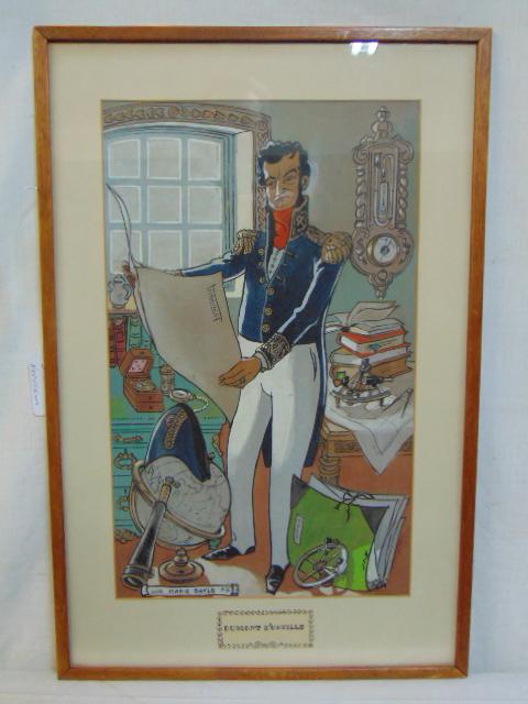Painting, portrait of Jules Sébastien César Dumont: Painting, portrait of Jules Sébastien César Dumont d'Urville, "Luc Marie Bayle", 18" by 11", label on reverse, George Davis, Art Publisher & Picture framer, watercolor or gouache on paper (?)
