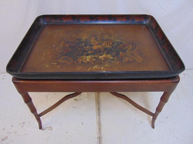 Paper Mache tray or coffee table, floral decorated, top: Paper Mache tray or coffee table, floral decorated, top is 30.5" by 22", height is 21"