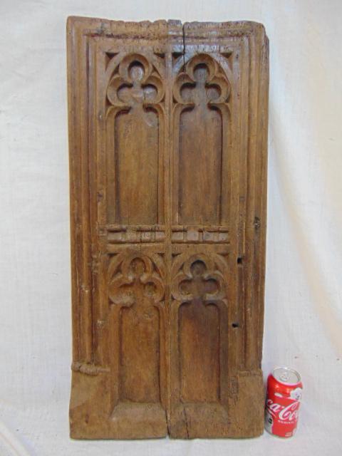 Gothic carved pew end, Devon, England origin, 13th or: Gothic carved pew end, Devon, England origin, 13th or 14th Century, panel is 30.75" by 14.5", panel is 2 5/8" thick on average.