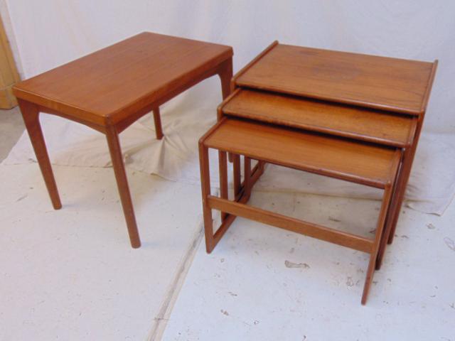 Vejle stole mobelfabrik Danish table & nest of tables,: Vejle stole mobelfabrik Danish table & nest of tables, made in Denmark, side table marked "vejle stole mobelfabrik", and nest is marked "Made in Denmark"