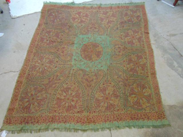 Paisley, shawl, antique, green "piano shawl": Paisley, shawl, antique, green "piano shawl" good condition