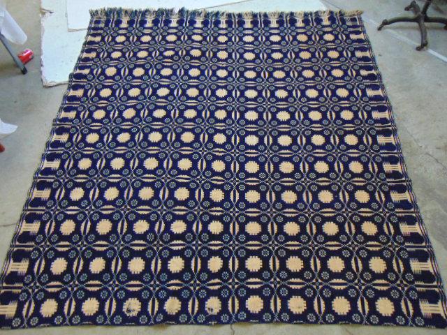 Antique, Jacquard, blue and white, 83" by 77": Antique,Jacquard, blue and white, 83" by 77", good condition