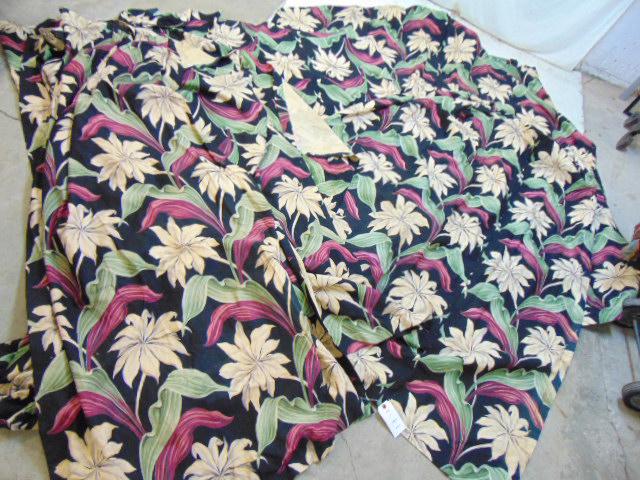 7 barkcloth floral decorated curtain or drape panels,: 7 barkcloth floral decorated curtain or drape panels, as is, some ripped