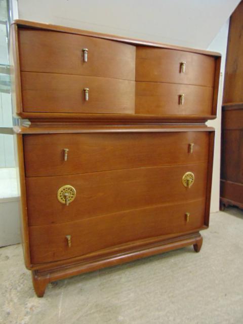 Kent Coffey MCM tall chest "The Penthouse", 4 side by: Kent Coffey MCM tall chest "The Penthouse", 4 side by side half drawers over 3 drawer base, chest is 44" by 20", height is 48.5"