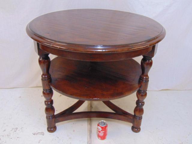 Two tier old barley occasional table, round two tier: Two tier old barley occasional table, round two tier side table, top is 32", height is 28", not old