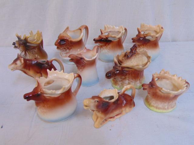 Lot cow & elk creamers, Austrian & Czech, 10 piece lot: Lot cow & elk creamers, Austrian & Czech, 10 piece lot