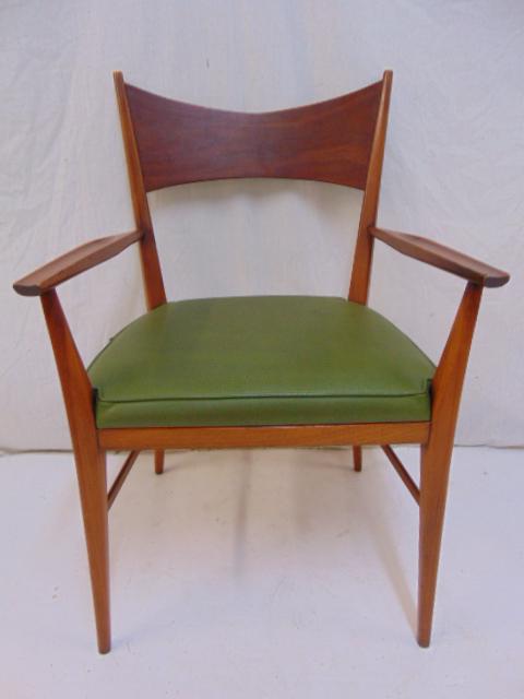 Paul McCobb armchair, green vinyl seat, 22" wide, 19": Paul McCobb armchair, green vinyl seat, 22" wide, 19" deep, height is 35"