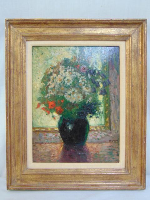 Painting, "Field Flowers", Klaus-Clausmeyer, 1930,: Painting, "Field Flowers", Klaus-Clausmeyer, 1930, Dusseldorf, Germany, original title, "Feldblumen", painted on board, 11.25" by 8.5"