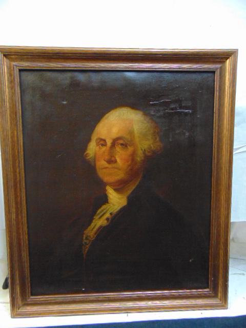 Painting, Washington portrait, manner of Gilbert: Painting, Washington portrait, manner of Gilbert Stuart, early 19th cent? oil on canvas, 30" by 25", has old repair upper right, few small blemishes, appears early, unsigned