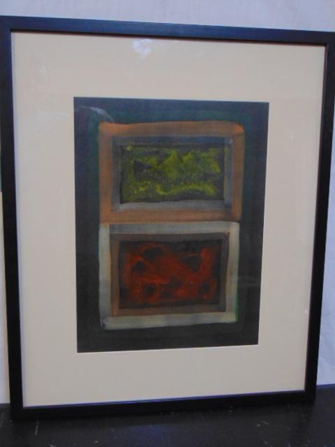 Painting, abstract, Kenneth G. Dickerson, watercolor,: Painting, abstract, Kenneth G. Dickerson, watercolor, two cubes, green & red, 17.25" by 13"