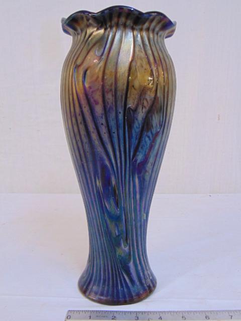 Art Glass vase by Loetz, dark purple, height is 12.75",: Art Glass vase by Loetz, dark purple, height is 12.75", no cracks, repairs, unsigned.