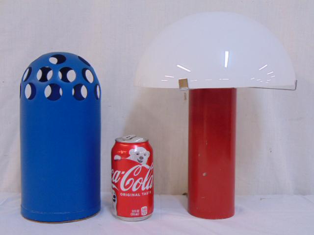2 vintage 70's lamps, mushroom style red with white: 2 vintage 70's lamps, mushroom style red with white plastic shade & small blue light.