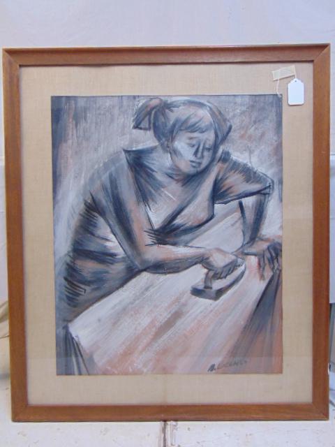 Gouache, woman ironing, Bruno Lucchesi, gouache on: Gouache, woman ironing, Bruno Lucchesi, gouache on paper, 25" by 29"