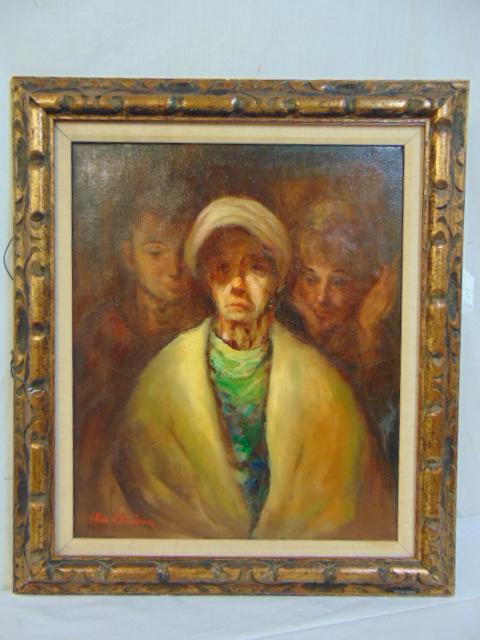 Painting, "Matriarch", Allan Davidson, portrait of: Painting, "Matriarch", Allan Davidson, portrait of clown on reverse, painted on canvas, 24" by 20"