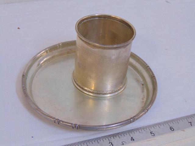 2 pieces Cartier sterling, small tray & cup, tray is: 2 pieces Cartier sterling, small tray & cup, tray is 6.75", total weight is 10 troy.
