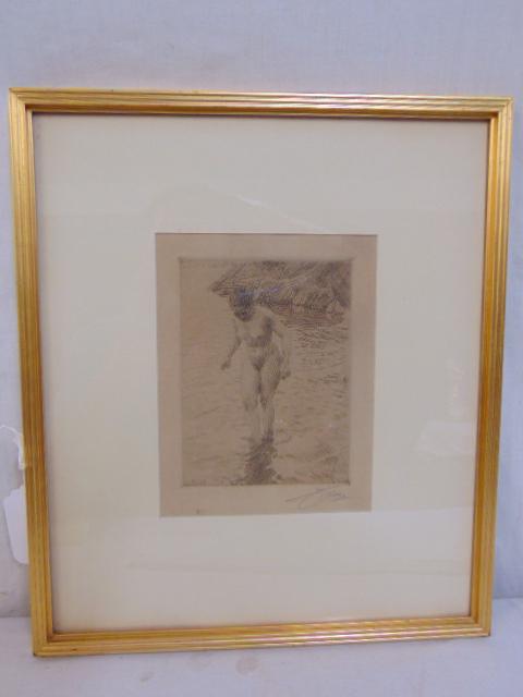 Etching, Delaro, Anders Zorn, original etching, rare,: Etching, Delaro, Anders Zorn, original etching, rare, plate destroyed, nude in water, 7.5" by 5.75"