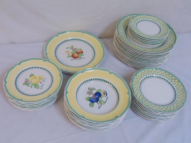 Villeroy & Boch porcelain plates, 2 garden patterns,: Villeroy & Boch porcelain plates, 2 garden patterns, includes 8 soup plates, 7 cake plates & 2 dinner plates (French Garden Valence), 14 dinner plates, 5 cake plates & 8 salad plates (French Garden Or