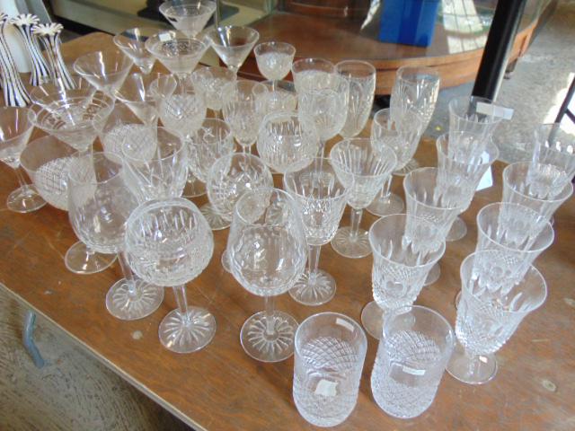 Lot Waterford crystal stemware, 40 pieces including 3: Lot Waterford crystal stemware, 40 pieces including 3 fine Martini glasses by Michael Aram, 2 ice water glasses by Marc Jacobs & a variety of various wine glasses, nice lot, 3 are chipped (see images)