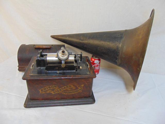 Edison Standard Phonograph as is, cylinder player,: Edison Standard Phonograph as is, cylinder player, model C, no crank, with horn.