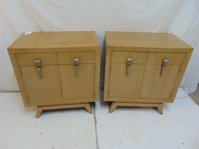 Pair Metz made nightstands, two drawers over cabinet: Pair Metz made nightstands, two drawers over cabinet base, each stand is 15" by 24", height is 26"
