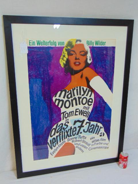 Poster, Marilyn Monroe, The 7 Year Itch, German: Poster, Marilyn Monroe, The 7 Year Itch, German version, "Ein Welterfolg von Billy Wilder", nice colors, poster is framed, 33" by 23.25", fold marks.