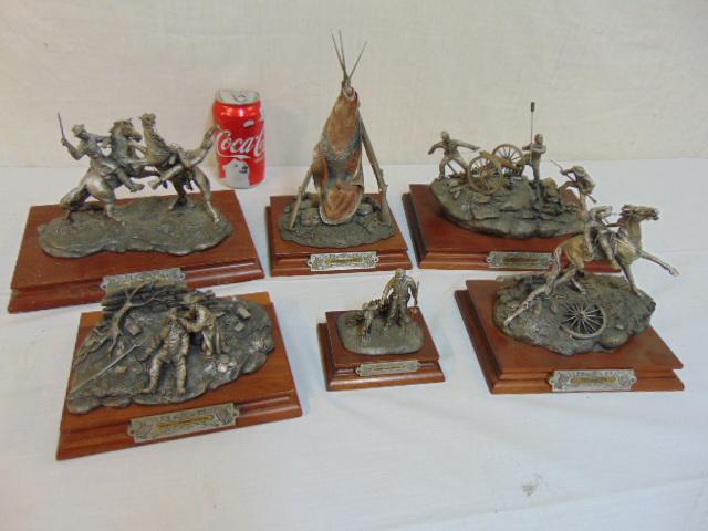 6 Pewter Civil war themed statues, 1980's high quality: 6 Pewter Civil war themed statues, 1980's high quality civil war figurals, including "The Rescue"; "Clashing Sabers"; "The Farewell"; "Angel of Fredericksburg"; "Confederate Pride" & "Pickett's Charge